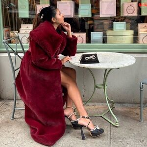 cherry 🍒 red fur coat super warm and comfy